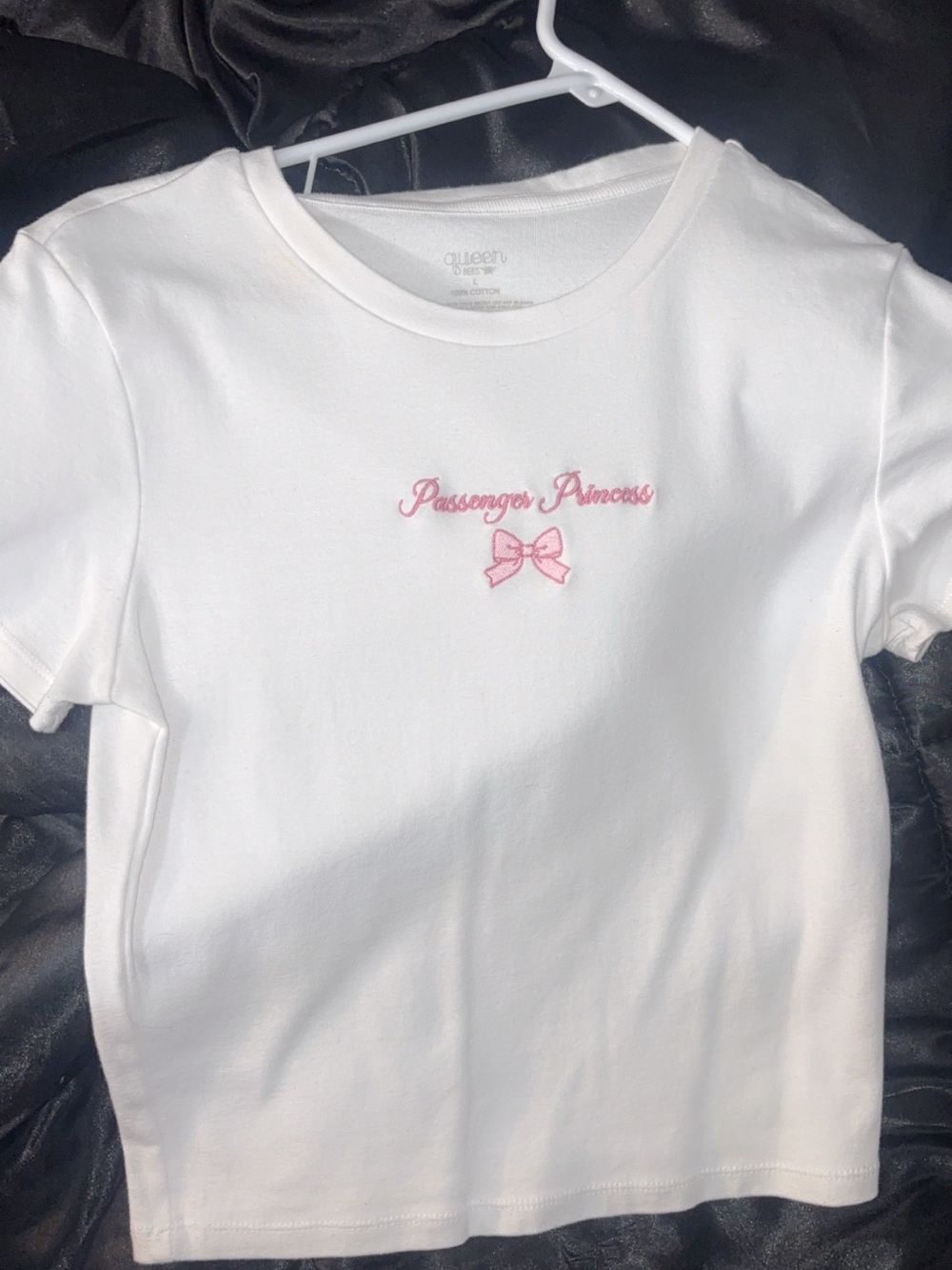 White Tee with Pink "Passenger Princess" Embroidery